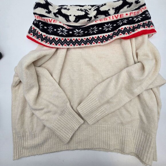 Festive Reindeer & Snowflake Knitted Sweater wool blend soft warm cottagecore - Picture 6 of 8